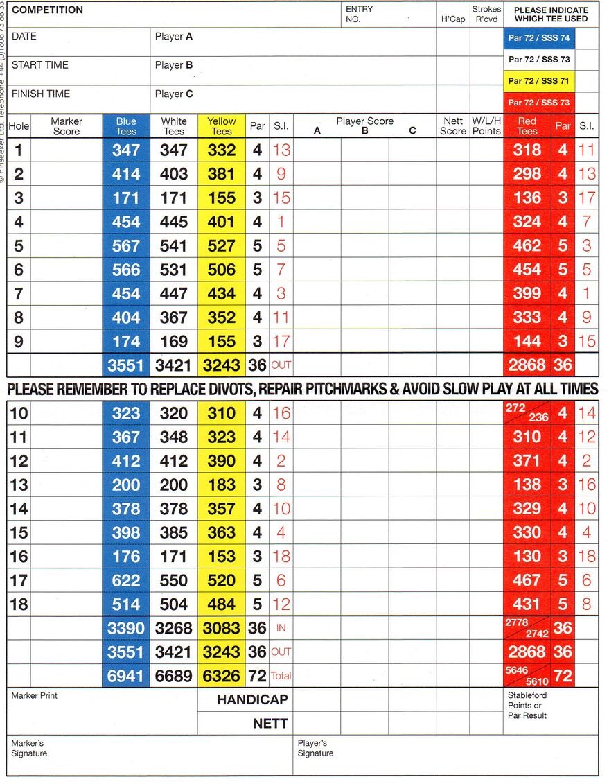 Scorecard St Annes Old Links, Lytham St Annes, Lancashire
